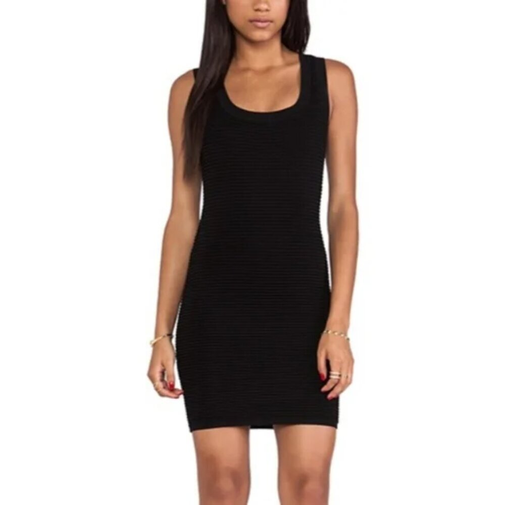 Ronny Kobo Torn Black Ribbed Bodycon Sleeveless Dress